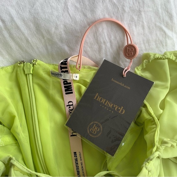 NWT House of CB Baby Lime Green Chiffon Cutout Halter Long Sleeve Mini Dress - Picture 6 of 11